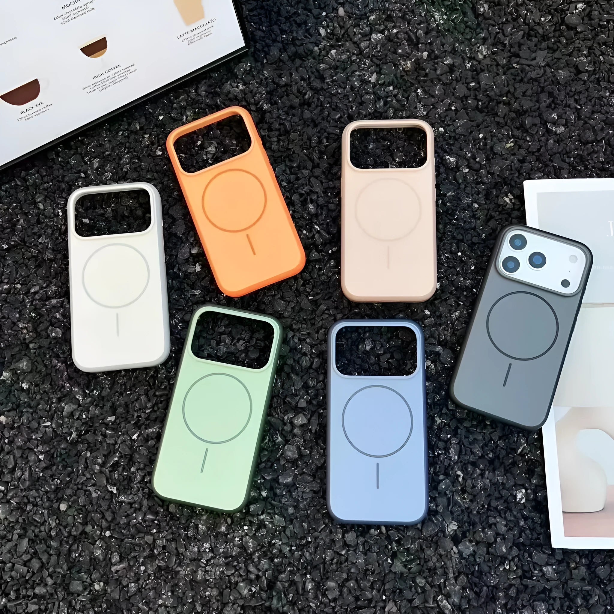 Blue magnetic iPhone 17 phone case with a dedicated AI camera button and frosted finish.