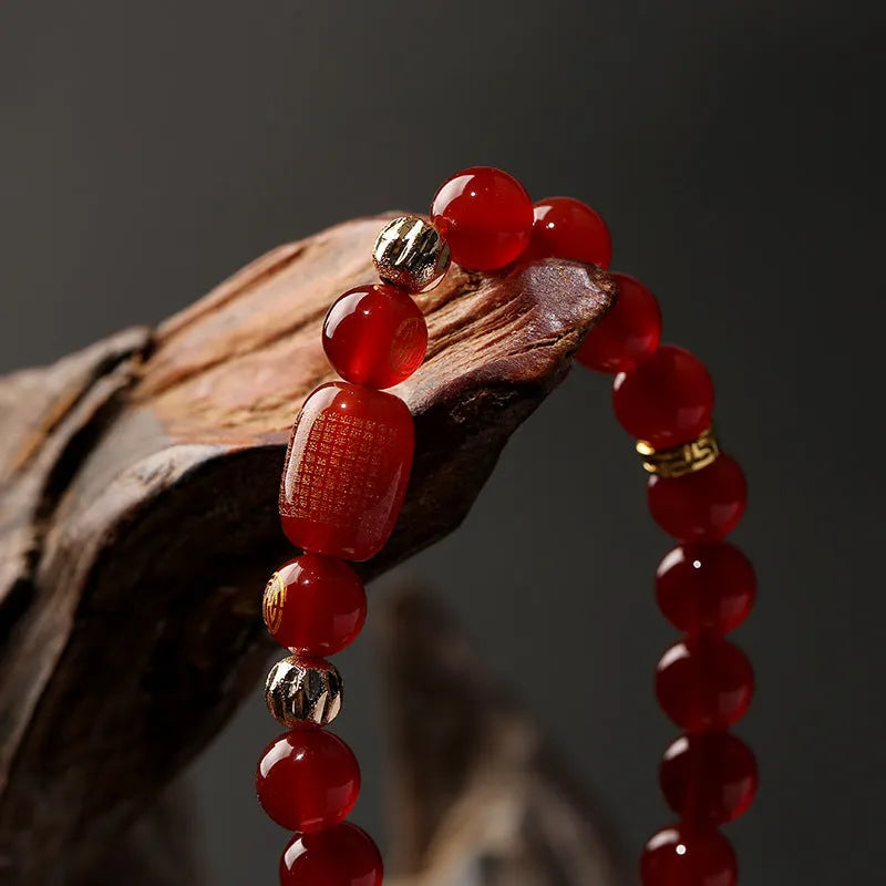 Agate Guanyin bracelet with rosary edge detailing in green or red stone options
