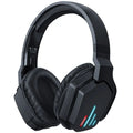 Luminous black wireless gaming headphones with LED lighting showing head-mounted design