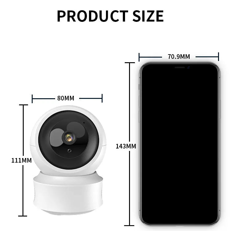 Smart dual-light WiFi indoor HD 360-degree surveillance camera with voice intercom, 135x104x98mm, mobile APP control