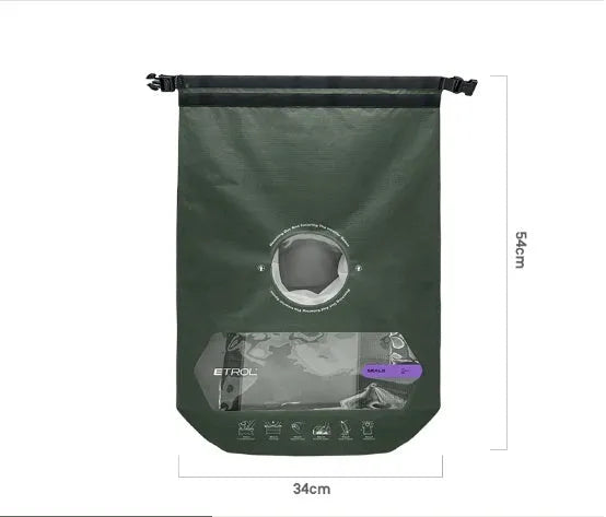 Portable folding laundry bag in 70D Nylon TPU, flat size 59cm x 42cm, Jungle Green