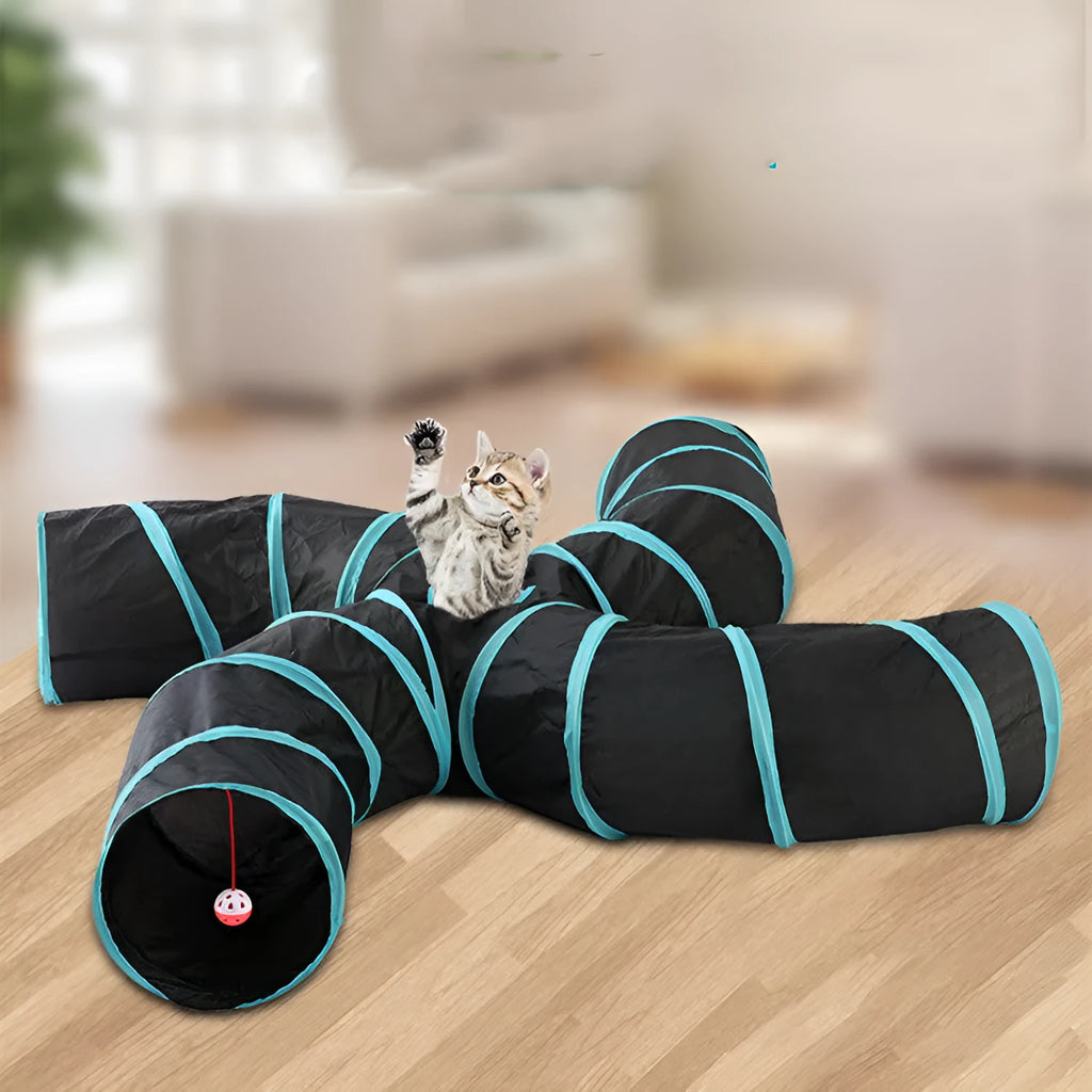 Collapsible S-type four-channel polyester cat tunnel toy for indoor pet play
