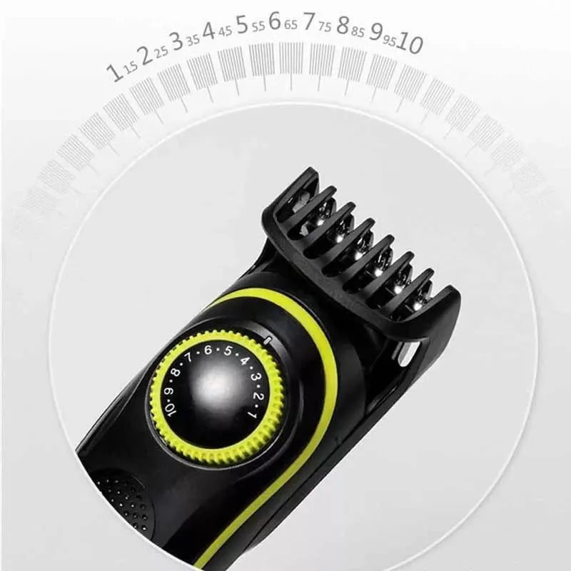 Black KM-696 rechargeable USB hair clipper set with stainless steel blade and cleaning accessories