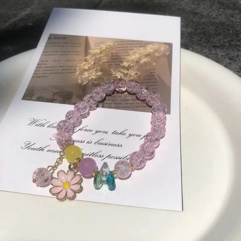 Chinese style bamboo leaf glass bracelet for women with manual craftsmanship.