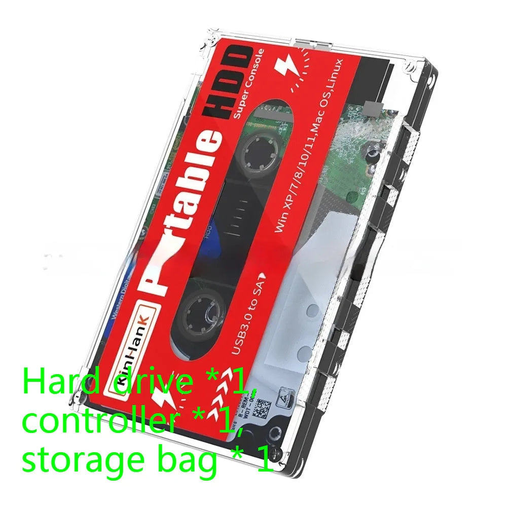 2TB external mechanical hard drive in protective case with USB cable and optional handle