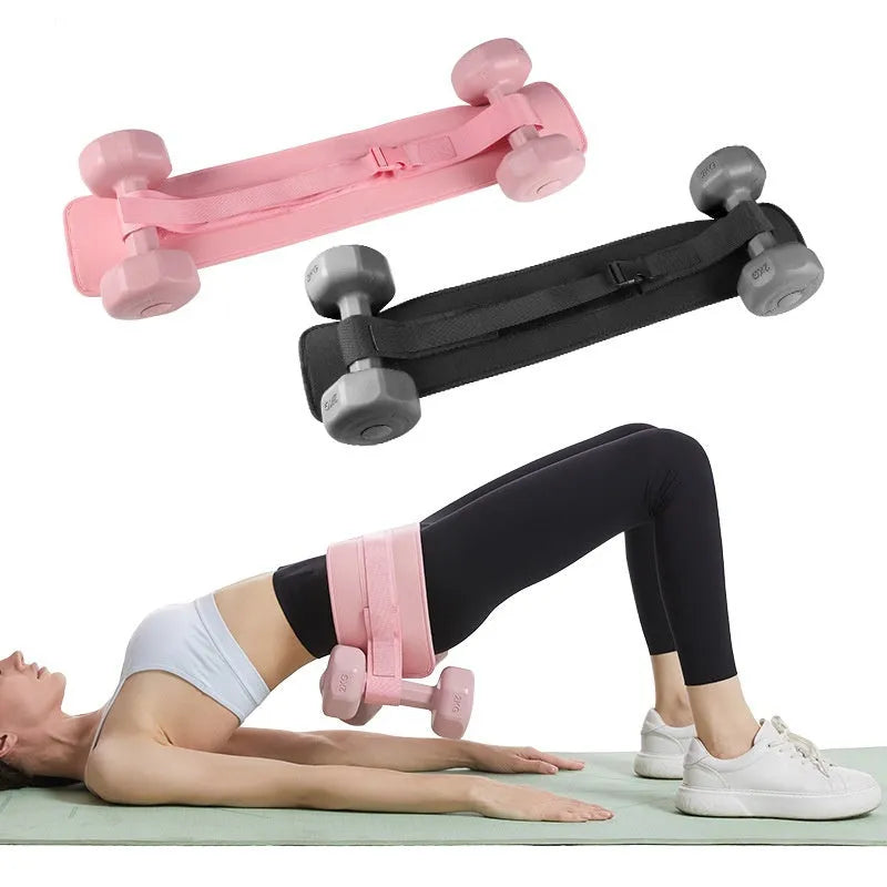 Black elastic hip bridge training belt for weight-bearing fitness exercises