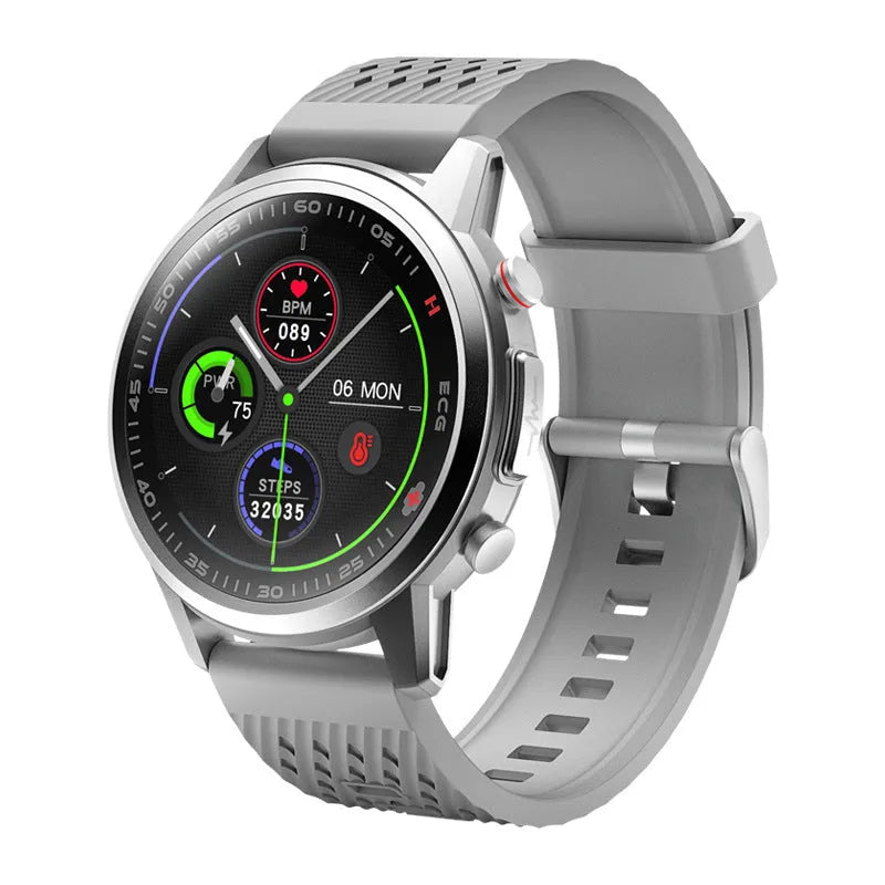 F800 ECG blood pressure sports smart watch with 1.3 inch screen, black TPU strap, touch and button controls