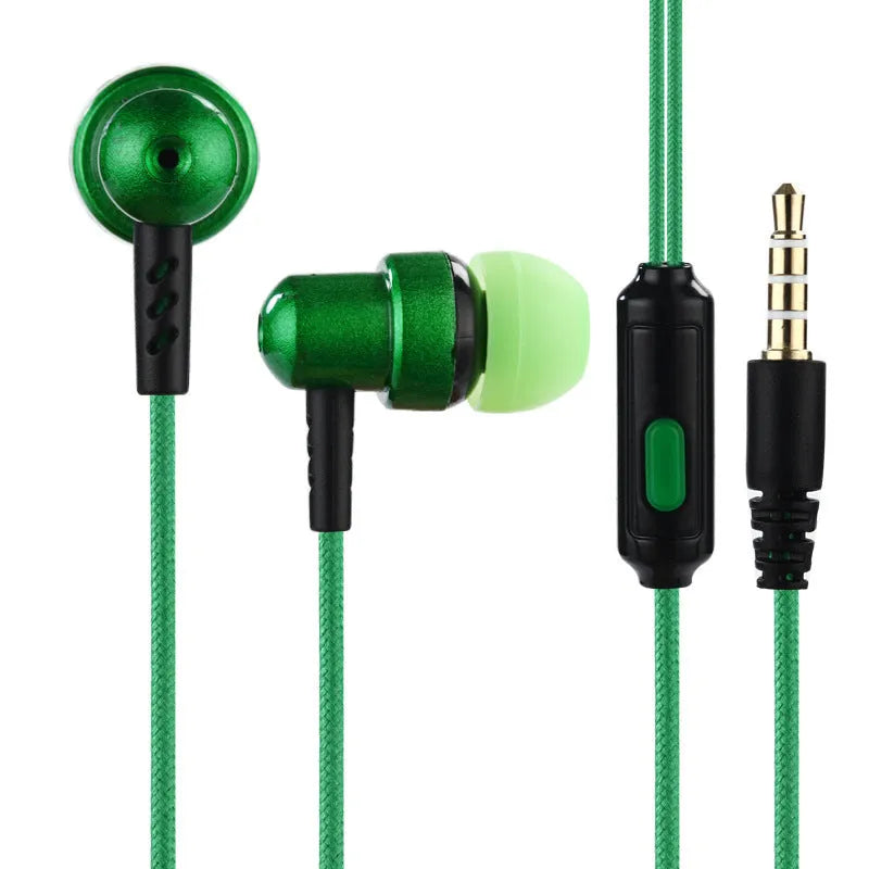 Black wired in-ear gaming headset with 3.5mm plug, braided cable, and silicone ear tips