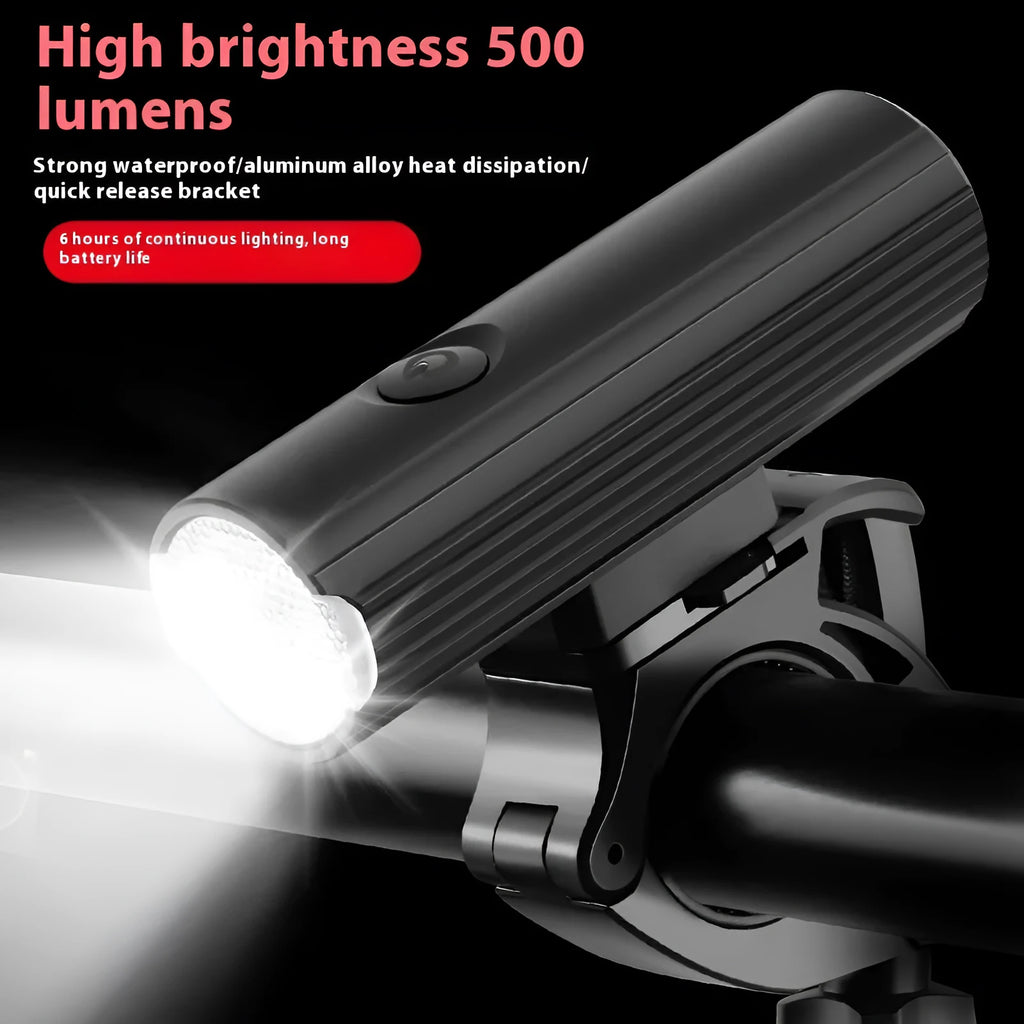 Highlight 500 lumen aluminium alloy bicycle headlight mounted on handlebar with silicone base bracket
