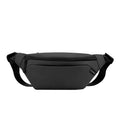 Outdoor casual sports crossbody bag in black nylon with stitching details, worn across chest