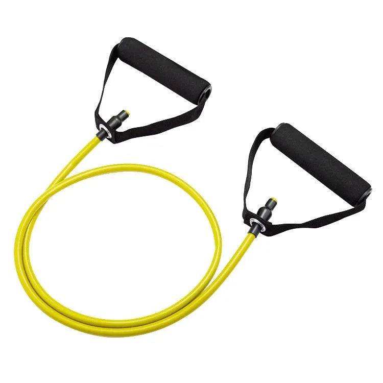 Set of five colour-coded TPE resistance bands for an adjustable chest expander: yellow, green, red, blue, and black.