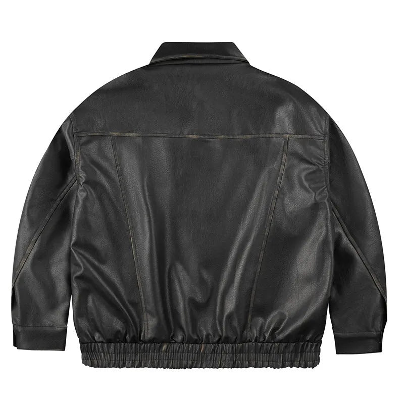Retro polyester fibre loose fit coat for men and women, black colour, long sleeves straight hem