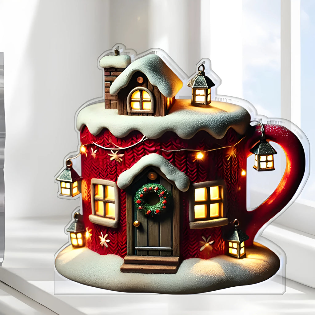 Acrylic flat standing ornament with European-style printed design, suitable for Christmas and Valentine's Day decoration