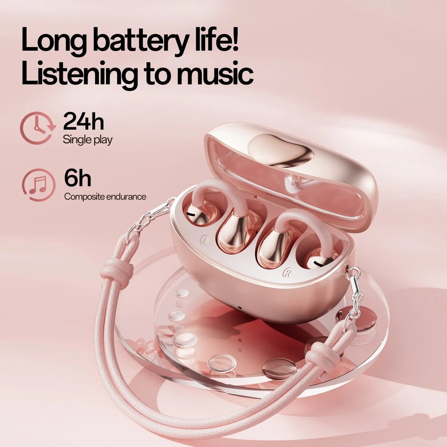 M106 wireless Bluetooth clip ear headset in rose gold with clip-on design, PC ABS material, sports style