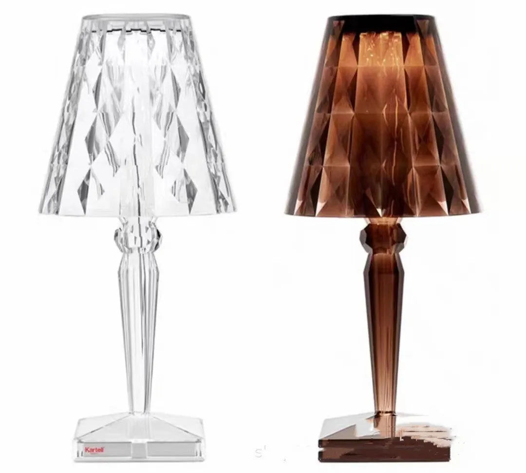 Rose gold portable touch control night light with rechargeable battery on a surface