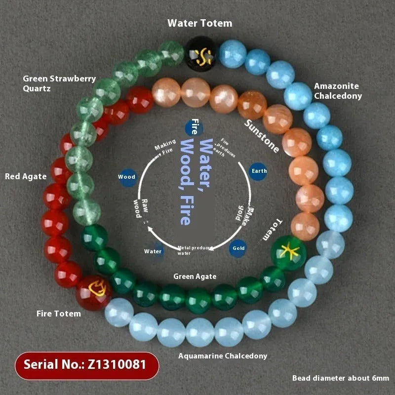 Handmade Duobao crystal bracelet with geometric design and Five Elements beads