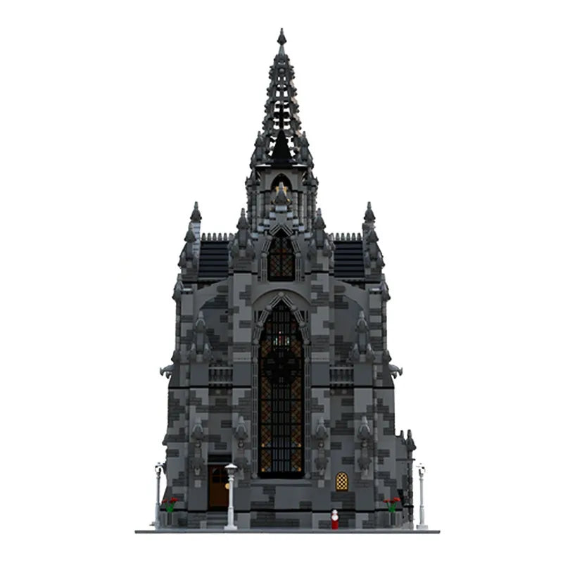 Completed street view super cathedral building block model measuring 37x78x87cm