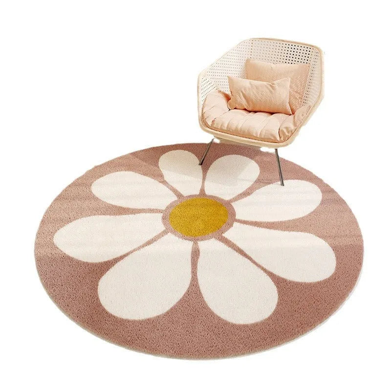 Round floor mat with printed cartoon design in polyester fibre, non-slip backing, available in sizes from 60cm to 200cm