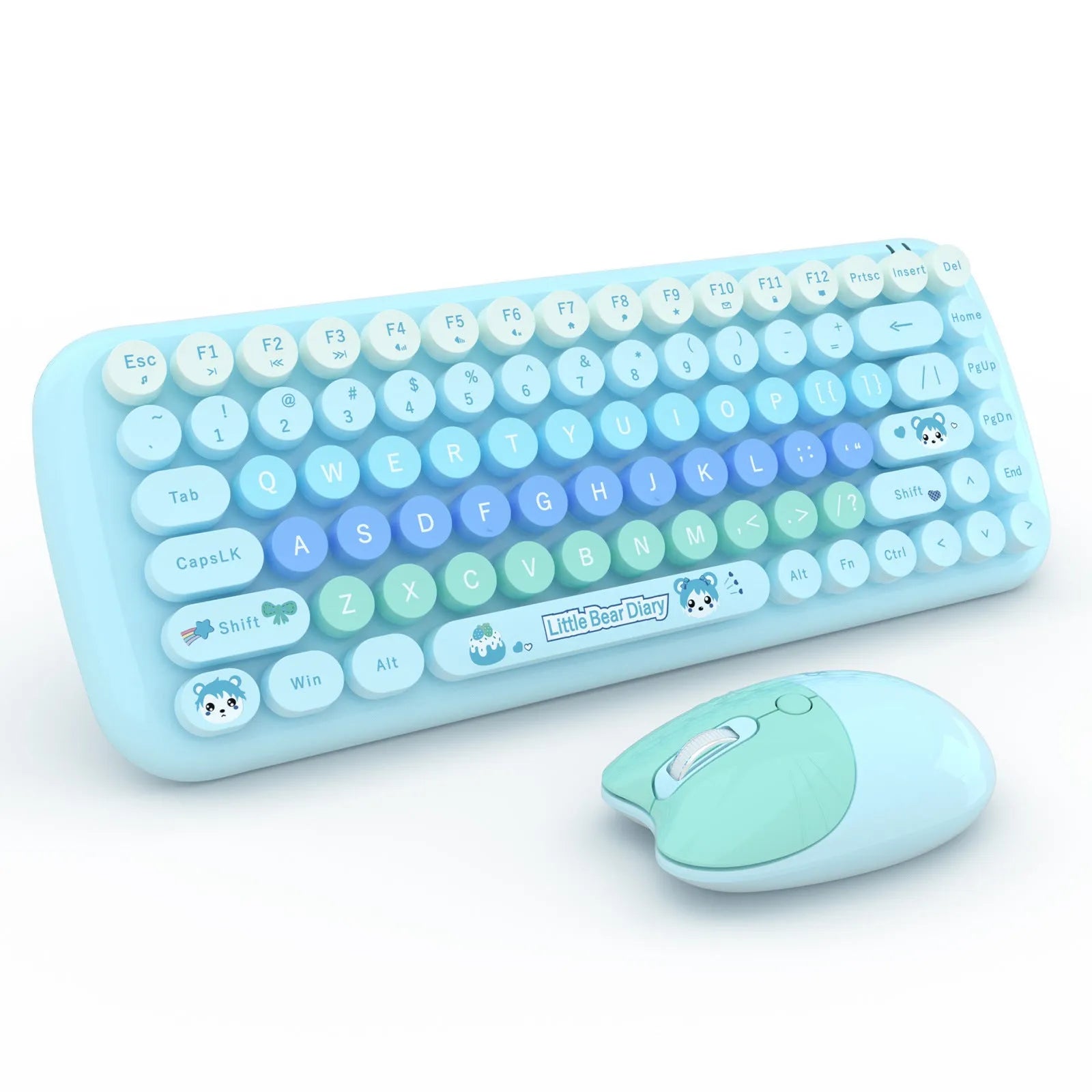 Pink mini cute cartoon wireless keyboard and mouse set with compact 43.5cm keyboard dimensions