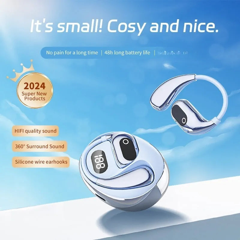 AI smart translation wireless Bluetooth ear-mounted headset XG99 White with digital display and voice control