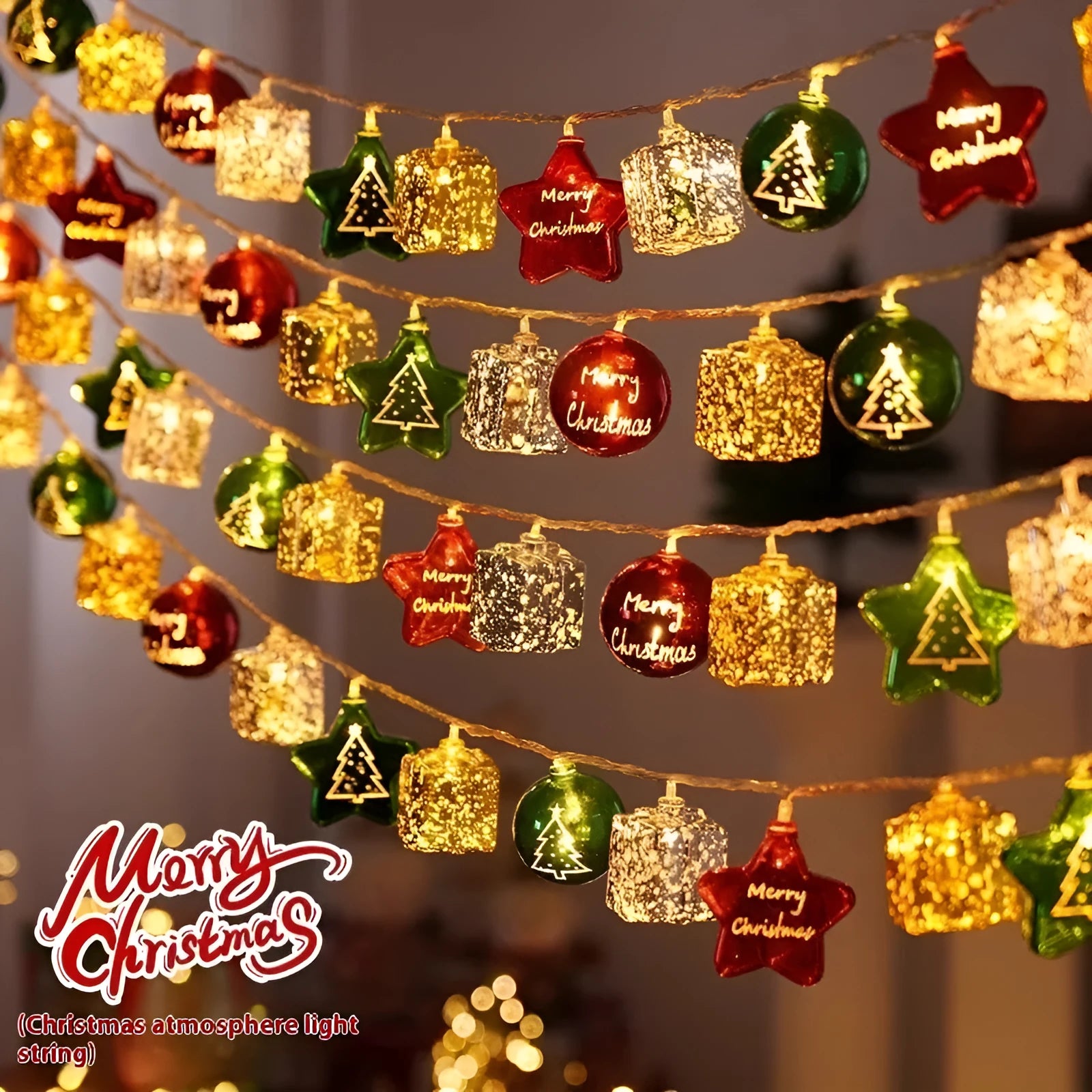 Electroplating ball coloured light string for Christmas tree decoration with 5cm pendants and plastic ball