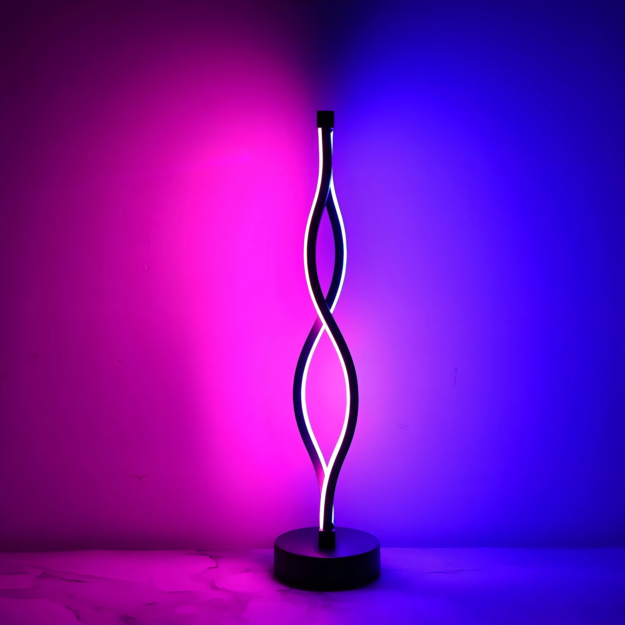 Black aluminium desk lamp with touch controls and three-colour dimming button