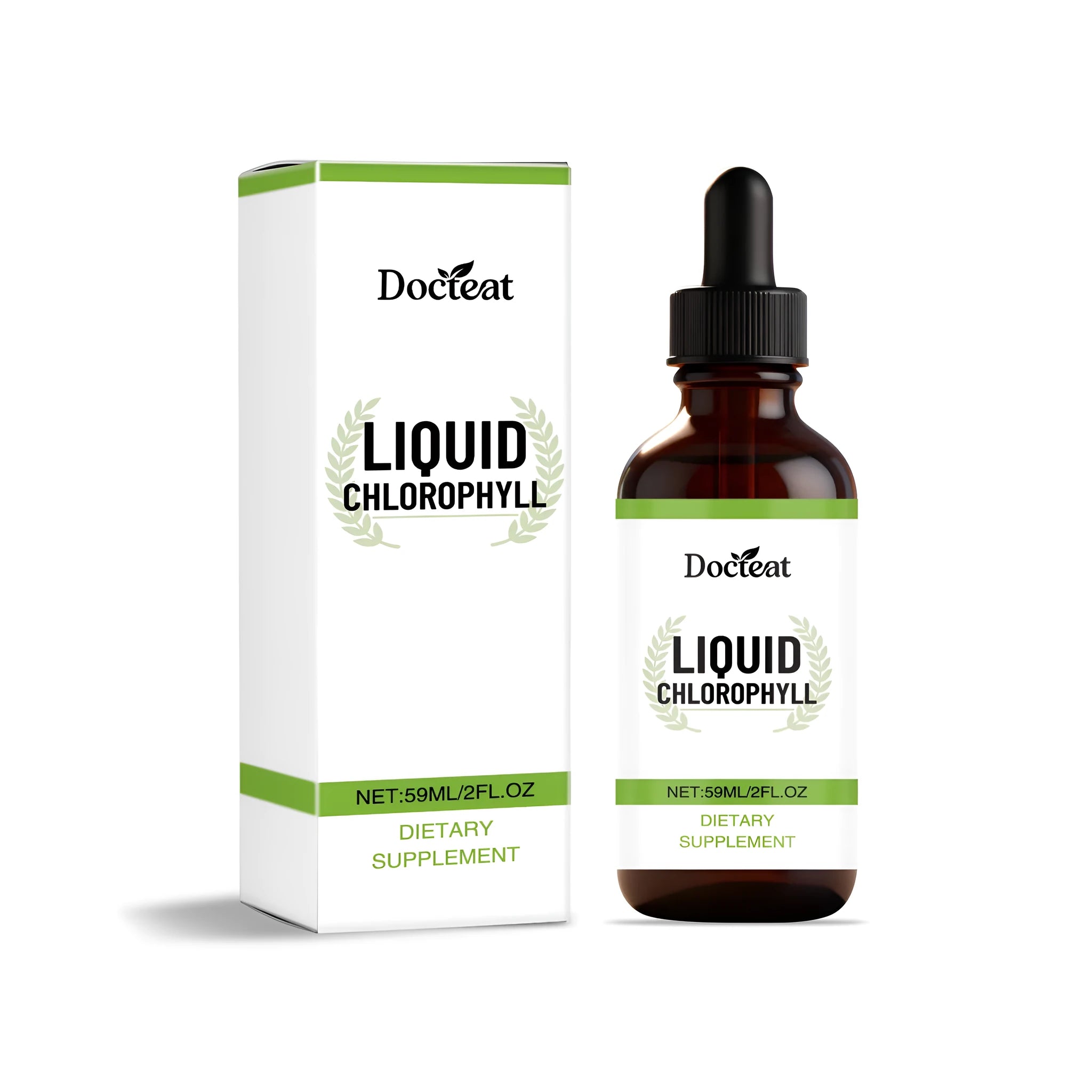 Bottle of copper chlorophyll dietary supplement drops 59ml from mulberry leaves