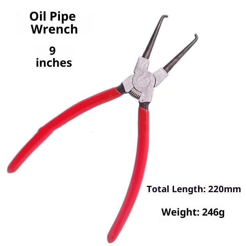 Seven steel auto repair pipe clamps in cardboard box for oil and brake line work