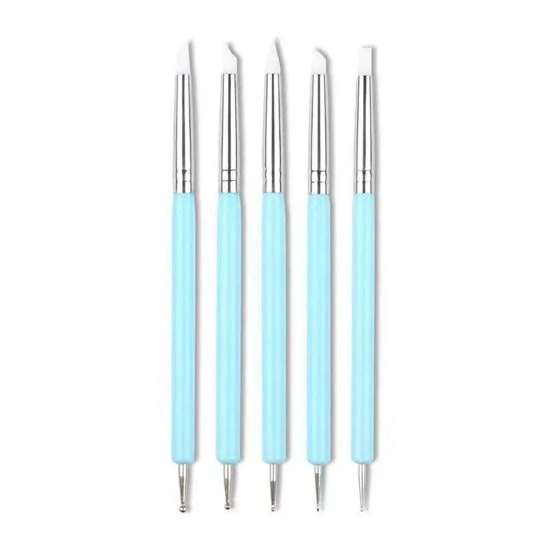 Blue silicone double point drill pen manicure set 5 pack for diamond painting and nail art