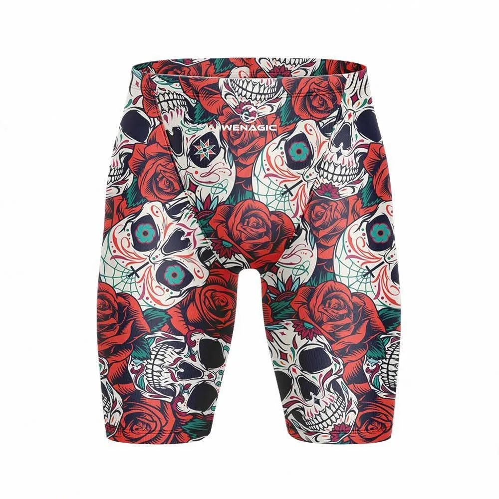 Men's brief-style swimming pants in various colours, made from Lycra and polyester fabric.