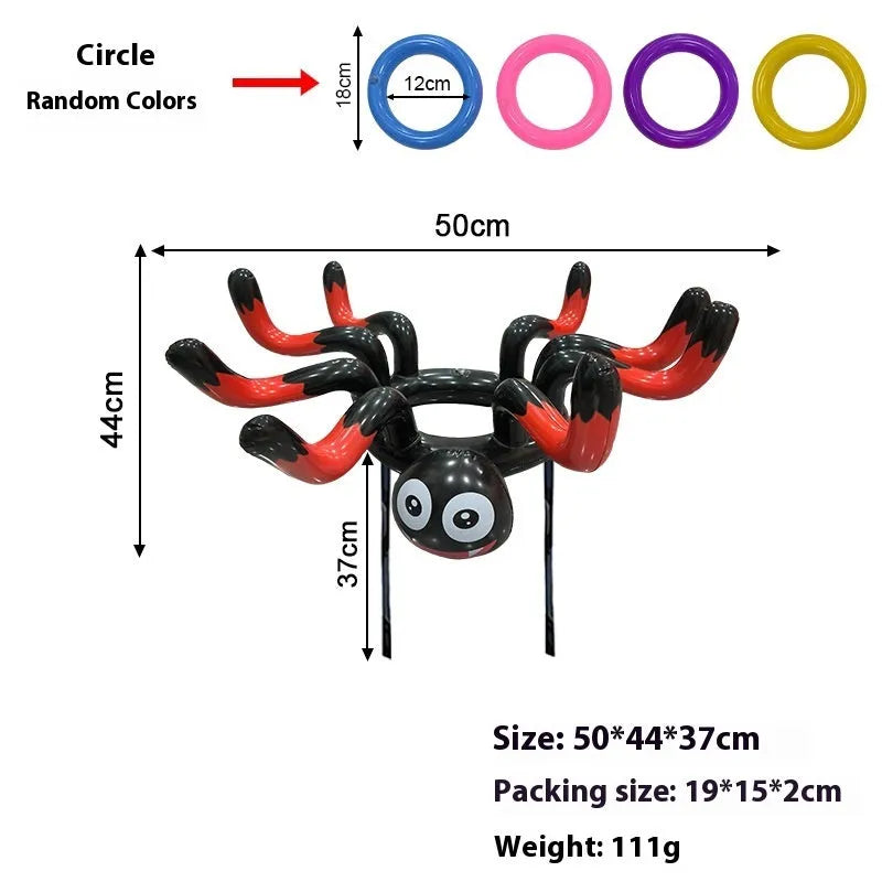 Colourful inflatable throwing toy ferrules including octopus, witch hat, and Santa Claus designs.