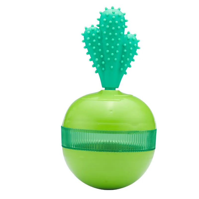 Blue and green durable rubber interactive dog treat dispensing puzzle ball for medium large dogs