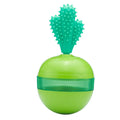 Blue and green durable rubber interactive dog treat dispensing puzzle ball for medium large dogs