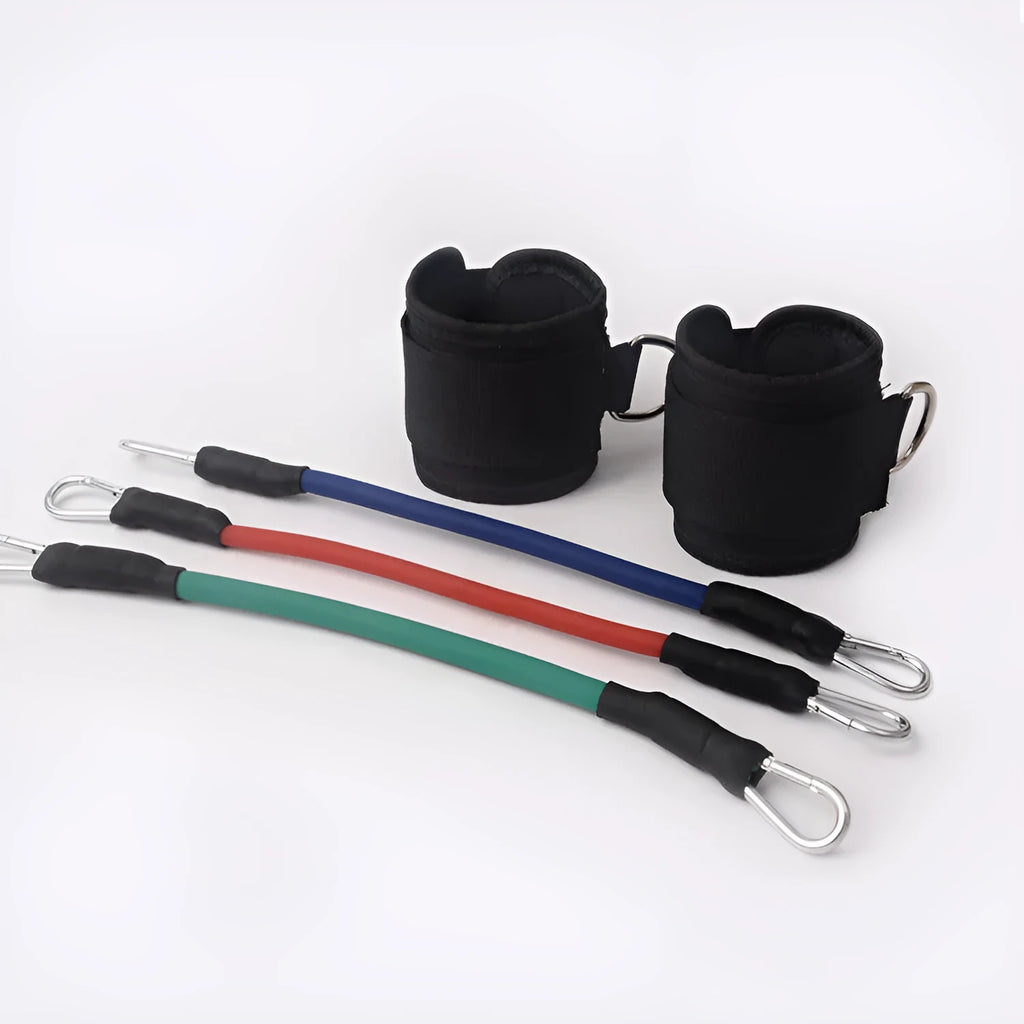 Black Taekwondo leg pull rope set for explosive force training with adjustable tension
