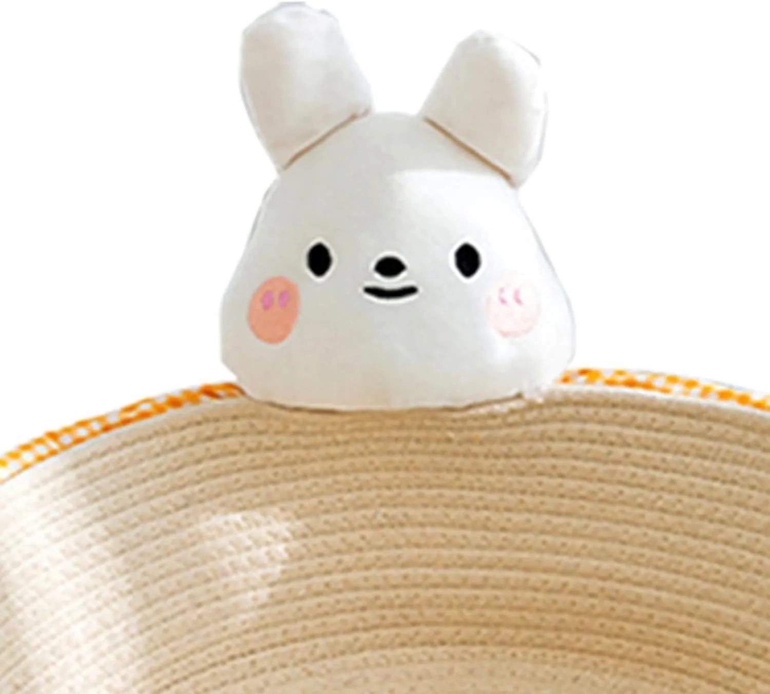 Woven cotton rope cat bed basket with scratching pad in Bear or Rabbit design