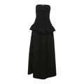 Solid colour slim-fit high waist off-neck split A-line long dress in black for women