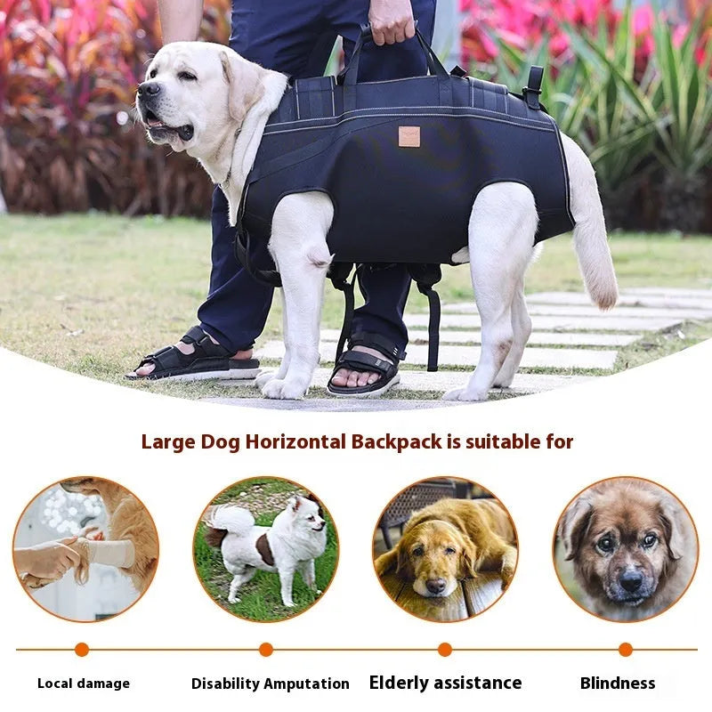 Black Oxford cloth dog backpack for medium and large breeds showing soft construction
