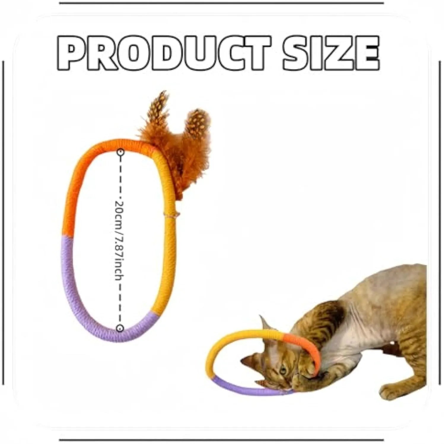 Green cotton rope circular cat toy with feathers and catnip for interactive play