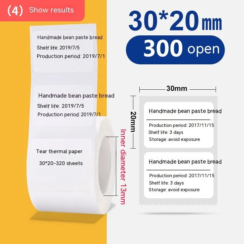 Roll of white 40x40mm thermosensitive adhesive label paper for thermal printers.