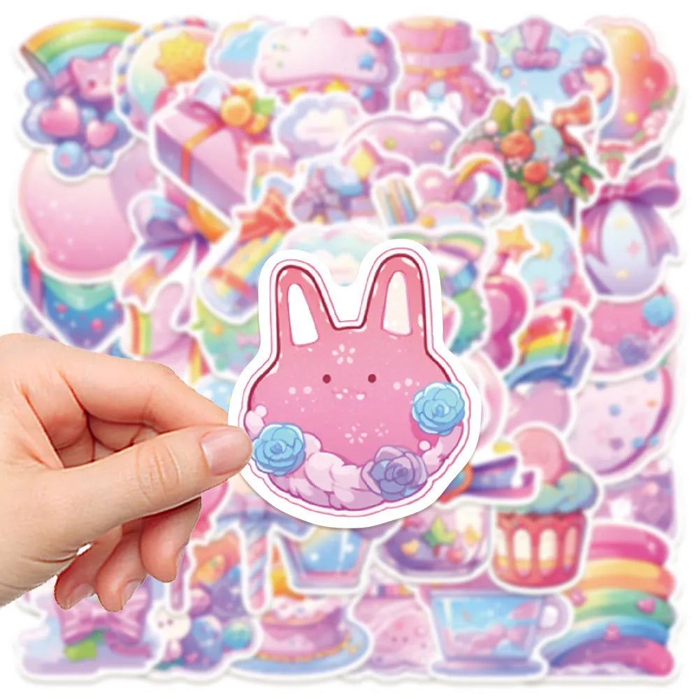Pack of 50 sheets of cute fresh candy coloured small items waterproof decorative stickers.