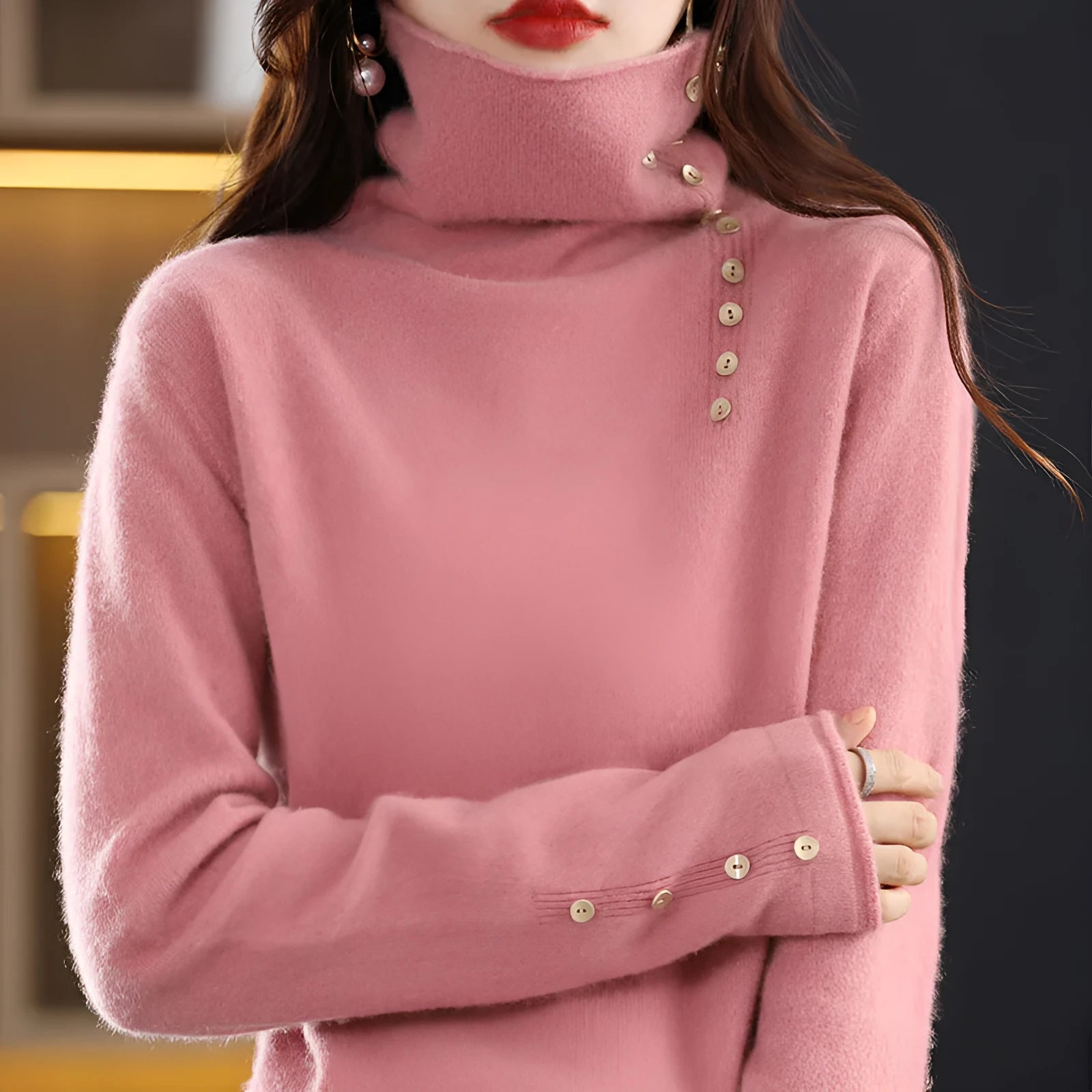 Slim fit knitted bottoming shirt in core-spun yarn with regular sleeves and 40cm length