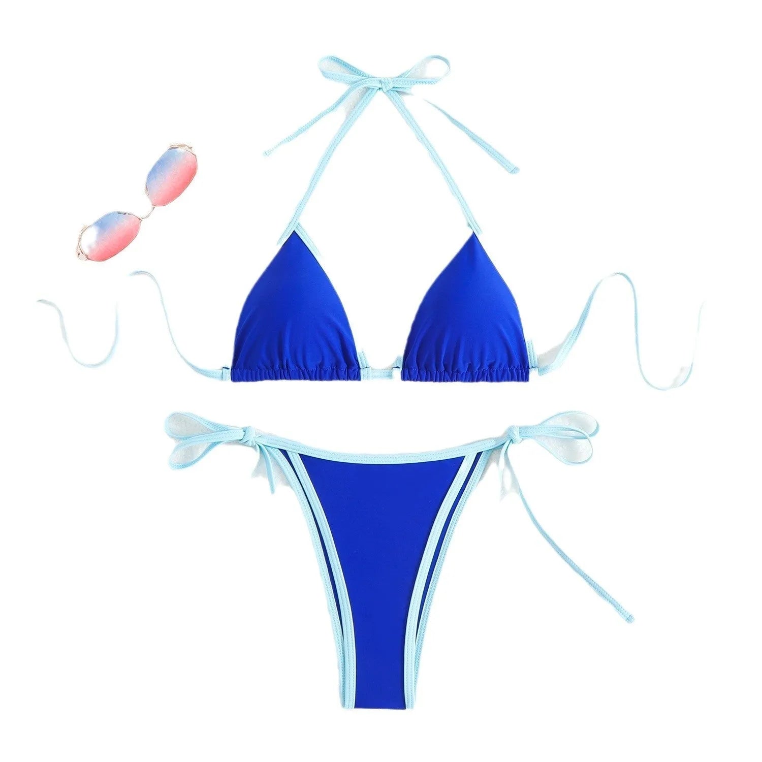 Women's nylon bikini split swimsuit in striped colours for swimming and wading