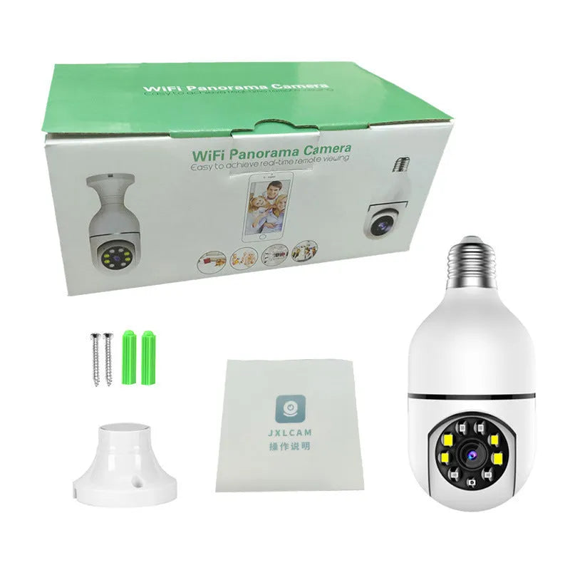 White A6 light bulb style surveillance camera with 8GB memory card for indoor and outdoor use