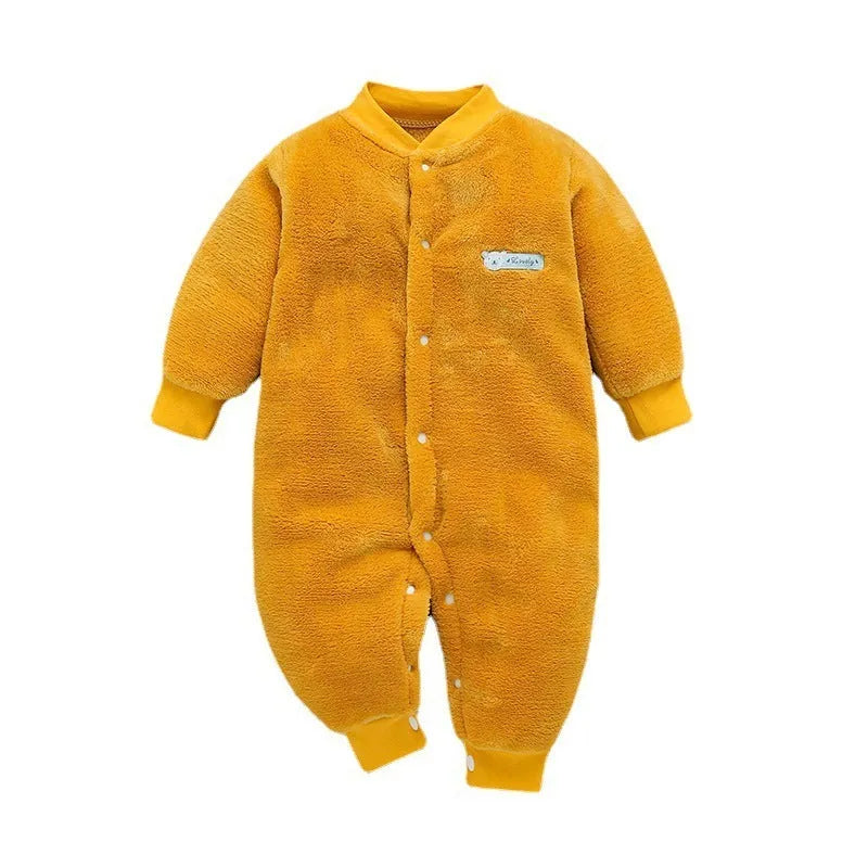 Autumn winter thickened flannel baby romper in Blue Dinosaur pattern on light background