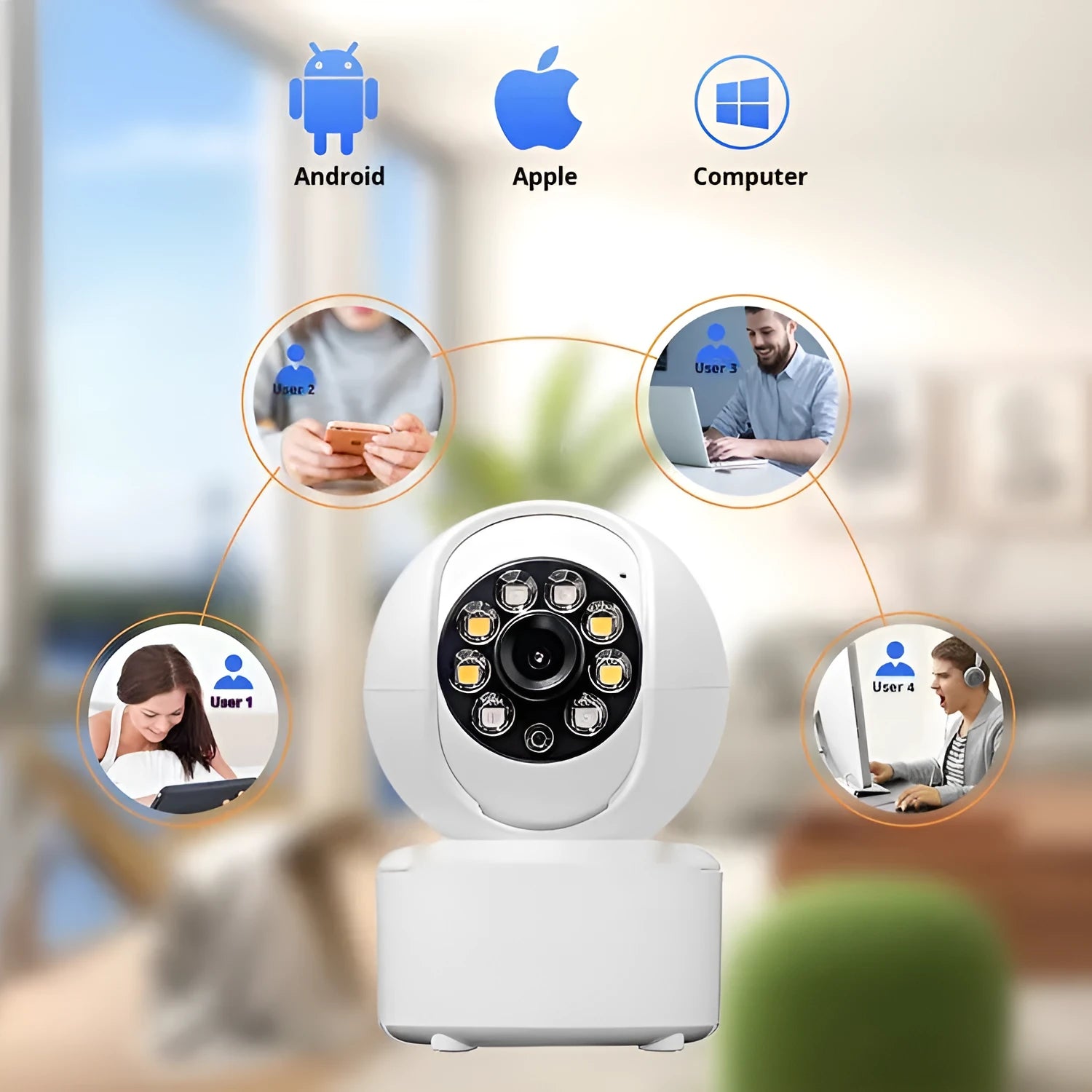 1080p HD home security camera with ceiling mount bracket and dual-light panorama design