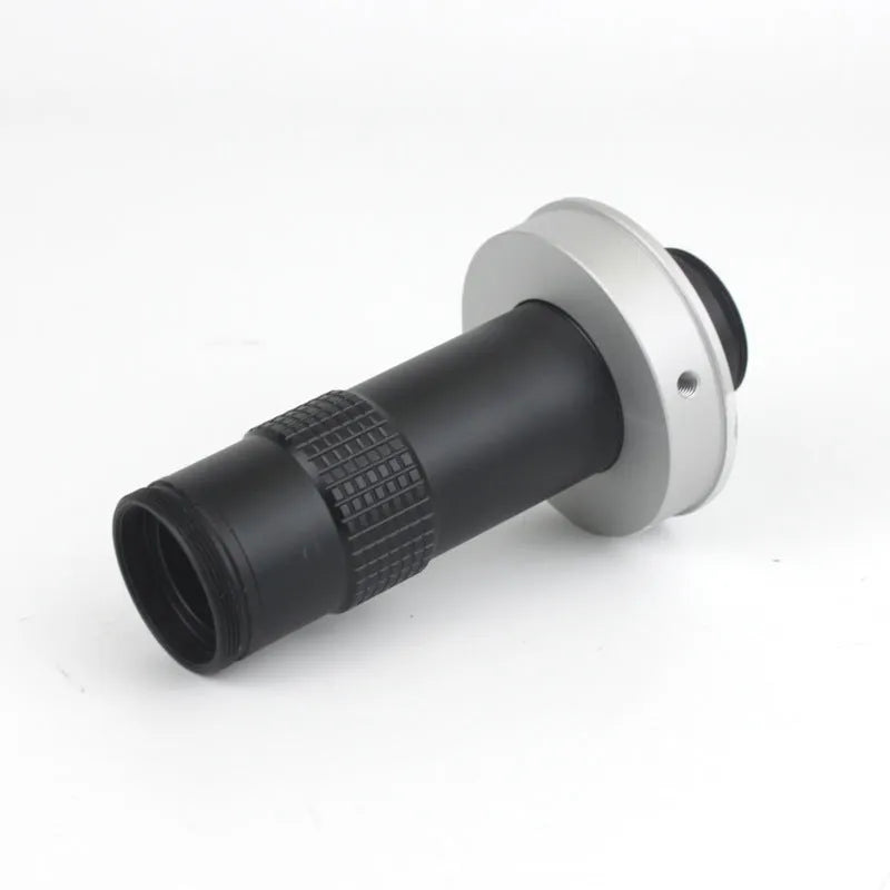 Black industrial camera monocular lens for 130x magnification inspection with 60-300mm working distance