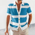 Men's knitted cardigan polo neck short sleeve breathable hollow slim fit summer top in grey