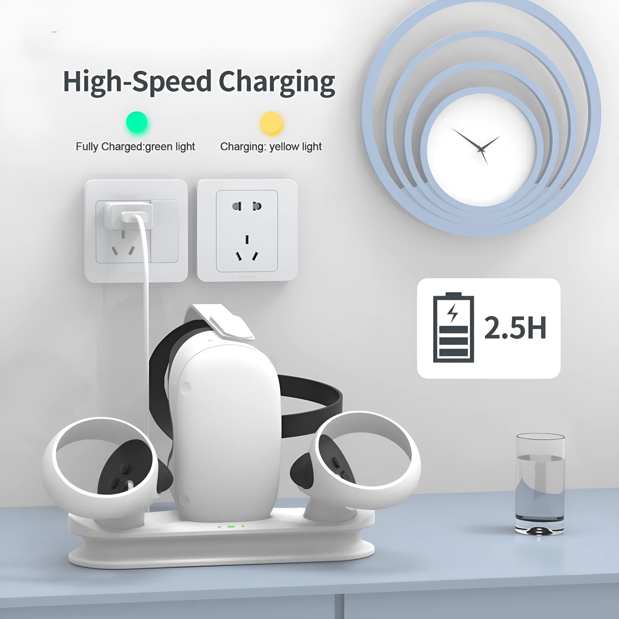 White ABS magnetic charging base for Oculus Quest glasses handle with batteries and USB Type C magnetic heads