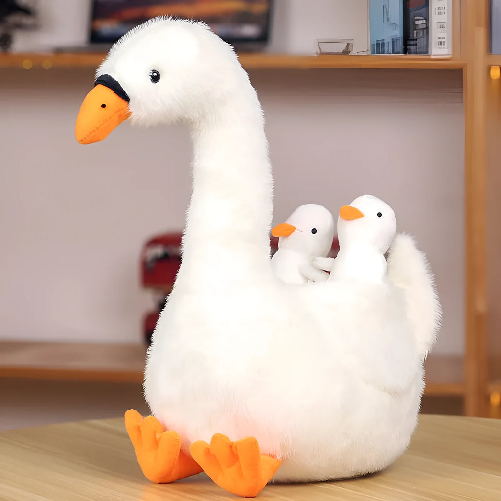 White plush mother and son goose doll toy 35cm high, soft stuffed animal for teenagers