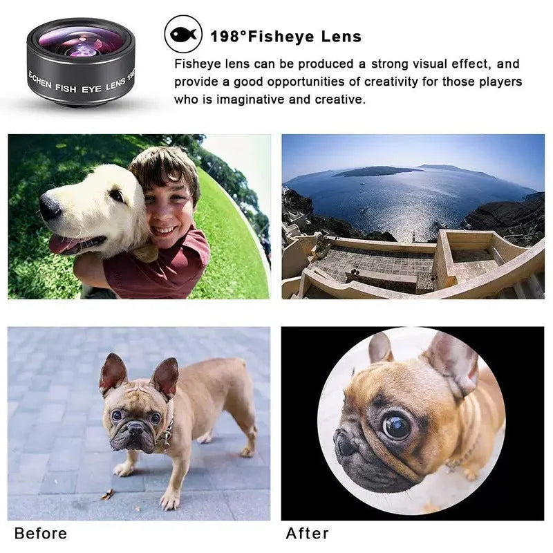 Ten-in-one external camera lens set with fisheye, wide-angle, macro and creative filters for smartphones